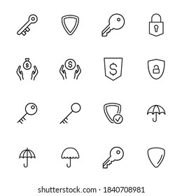 Security line icons set. Stroke vector elements for trendy design. Simple pictograms for mobile concept and web apps. Vector line icons isolated on a white background.