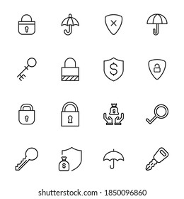 Security line icons set. Stroke vector elements for trendy design. Simple pictograms for mobile concept and web apps. Vector line icons isolated on a white background.