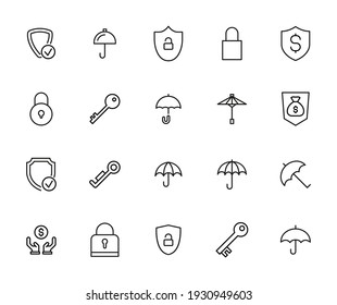 Iconos de línea de seguridad establecidos. Elementos vectores de trazo para el diseño de moda. Pictogramas simples para concepto móvil y aplicaciones web. Iconos de línea de vectores aislados en un fondo blanco.