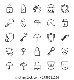 Security line icons set. Stroke vector elements for trendy design. Simple pictograms for mobile concept and web apps. Vector line icons isolated on a white background.