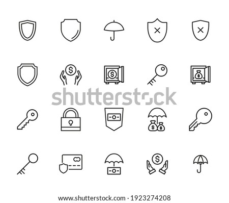 Security line icons set. Stroke vector elements for trendy design. Simple pictograms for mobile concept and web apps. Vector line icons isolated on a white background.