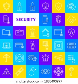 Security Line Icons. Vector Thin Outline Measure Symbols.