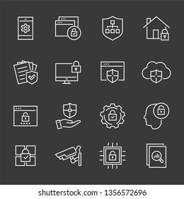 Security line icons. White vector illustration isolated for graphic and web design.
