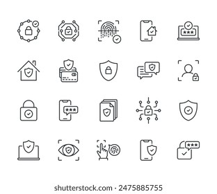 Conjunto de iconos de Vector de línea de seguridad