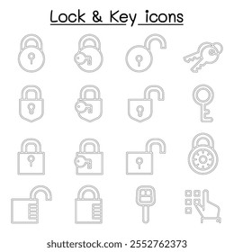 Security, Lock  Key icon set in thin line style