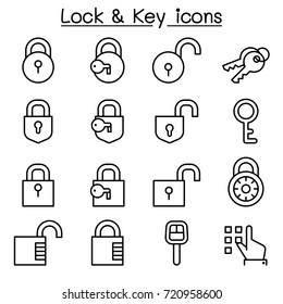Security, Lock & Key icon set in thin line style