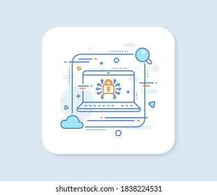 Security lock line icon. Abstract vector button. Cyber defence sign. Private protection symbol. Security lock line icon. Laptop concept badge. Vector