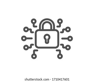 Security lock line icon. Cyber defence sign. Private protection symbol. Quality design element. Editable stroke. Linear style security lock icon. Vector