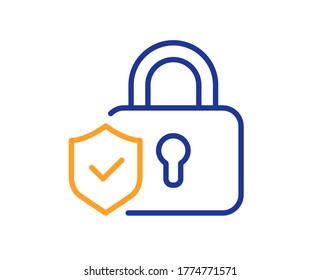 Security lock line icon. Cyber defence shield sign. Private protection symbol. Colorful thin line outline concept. Linear style security lock icon. Editable stroke. Vector