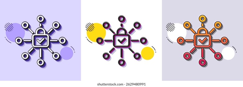 Security lock line icon. Halftone dotted pattern. Gradient icon with grain shadow. Cyber defence sign. Private protection symbol. Line security lock icon. Various designs. Vector
