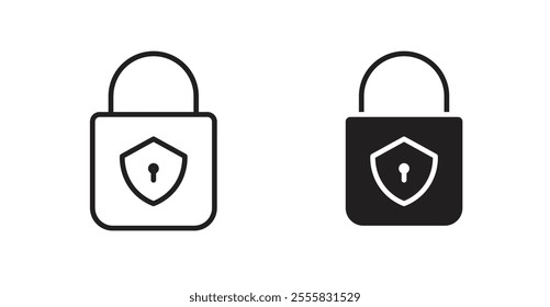 Security lock outlined and solid icon vector collection.