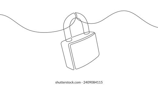 Security lock. Protection of data, information, website.Continuous line drawing of padlock.Vector illustration.