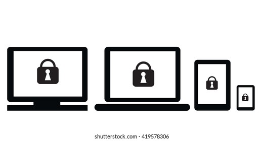 Security with lock symbol on notebook,PC,tablet and smartphone 