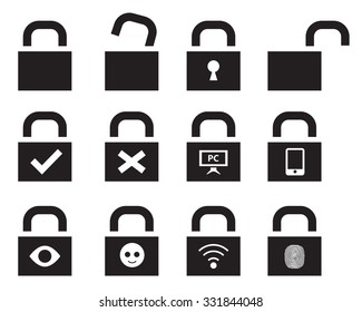 Security and Lock system icons in silhouette style