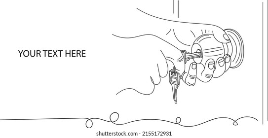 Security Lock Vector, Security Lock Logo Silhouette, Outline Sketch Drawing Of Two Hand Holding Key To Open Door Lock,  Line Art Sketch Illustration Of Security Lock System