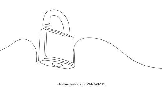Security lock.Continuous line drawing of padlock.Vector illustration.