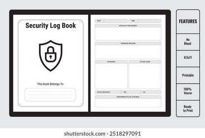 Security Log Template Vector for Professional Monitoring and Documentation Vector Illustration for KDP Interior Design