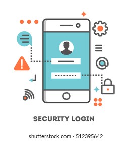 Security Login on a smartphone. Flat line style of illustration