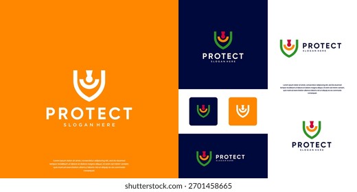 security logo with abstract shield and keyhole symbols, digital protection services, defense, vector design illustration.