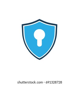 Security logo concept with key hole in shield in blue color