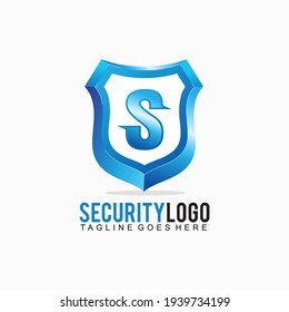 Security logo design with 3D design concept in color blue