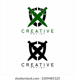  Security logo design with CJ letter concept shield illustration and dagger.