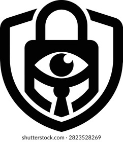 Security logo design featuring a watchful eye inside a padlock and protective shield.
