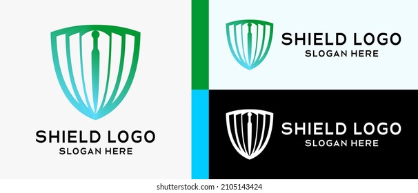 security logo design template with modern creative shield style and sword icon. premium vector logo illustration