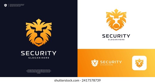 Security logo design template. Strong lion and shield logo vector illustration.