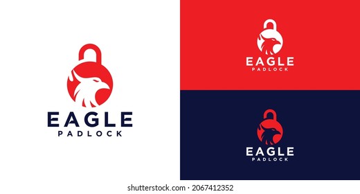security logo with eagle head and padlock, business card and template design