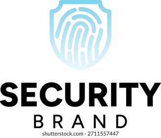Logotipo de seguridad con huella digital y línea de icono de escudo