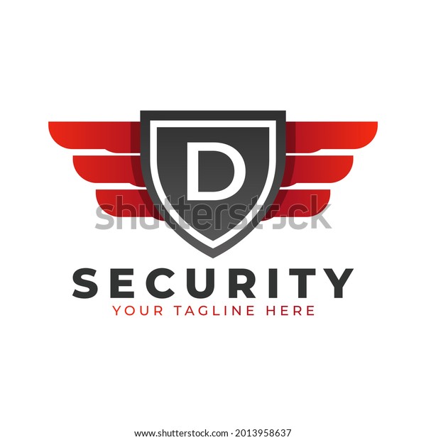 Security Logo. Initial D with Wings\
and Shield Icon. Car and Automotive Vector Logo\
Template