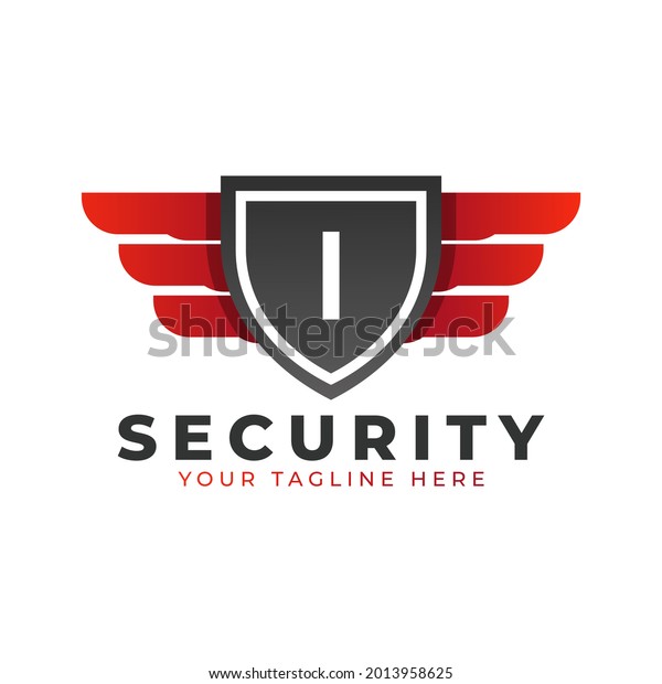 Security Logo. Initial I with Wings\
and Shield Icon. Car and Automotive Vector Logo\
Template