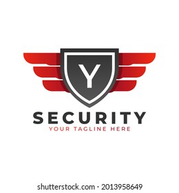 Security Logo. Initial Y with Wings and Shield Icon. Car and Automotive Vector Logo Template
