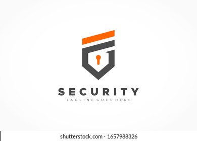 Security Logo Letter F and G Military Shield with Lock Icon Inside. Flat Vector Logo Design Template Element.