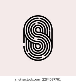 Security logo, letter s, security agency logotype with fingerprints