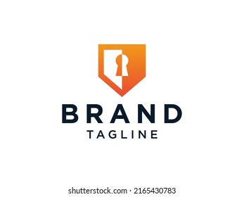 Security Logo Military Shield with Lock Icon Inside. Flat Vector Logo Design Template Element.
