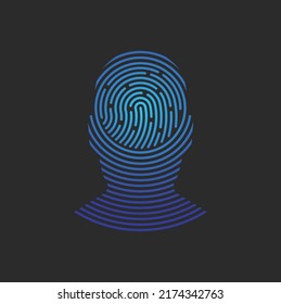 Security logo. Profile of person with fingerprint in his head. Info security icon. ID sign