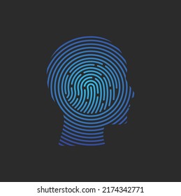 Security Logo. Profile Of Person With Fingerprint In His Head. Info Security Icon. ID Sign