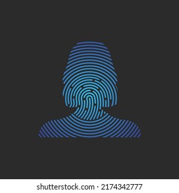 Security logo. Profile of person with fingerprint in his head. Info security icon. ID sign