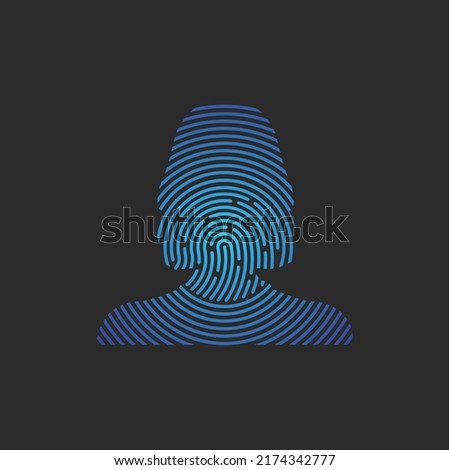 Security logo. Profile of person with fingerprint in his head. Info security icon. ID sign