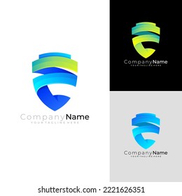 Security logo, shield logo with colorful design, glossy icons