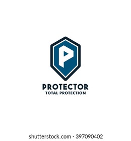 Security Logo and Symbol design template. Letter P for Protector Total Protection. Vector illustration