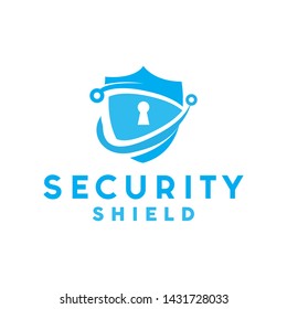Security Logo For Technology design with Blue Color vector concept and Shield icon. Protection Symbol. Digital logo for Internet, Web, Media, Marketing, Company and Business.