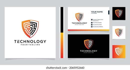 Security logo technology for your company, shield logo for security data and business card design template