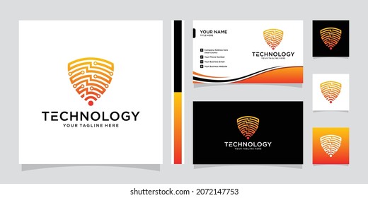 Security logo technology for your company, shield logo for security data and business card design template