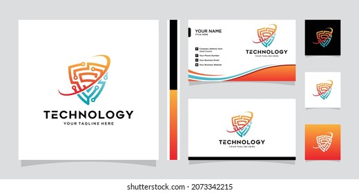 Tecnología de logotipo de seguridad para su empresa, logotipo de protección para datos de seguridad y plantilla de diseño de tarjetas de negocios