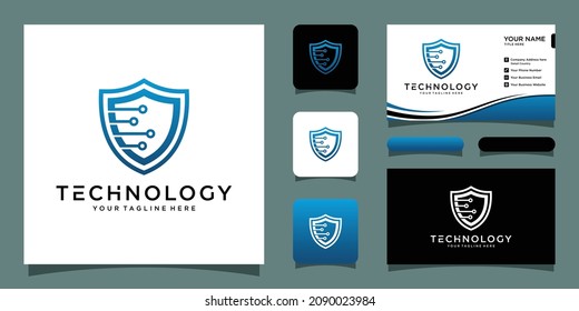 Security logo technology for your company, shield logo for security data and business card designs template