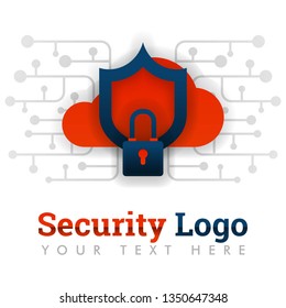 Security logo template for cloud storage, network, internet, software, technology, wifi safety, hacking, online protection, delivery, e-commerce. can be for web, banner, flyer, brochure, mobile, UI UX