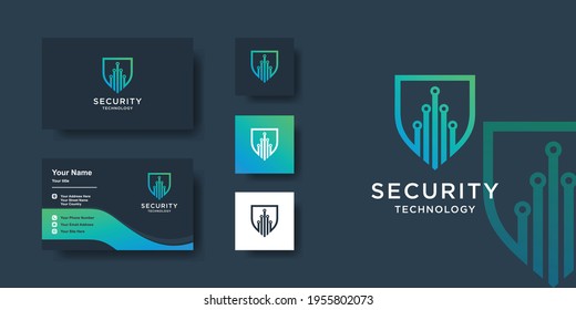 Security logo template with modern creative shield style and business card design Premium Vector